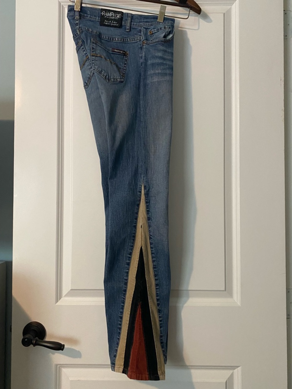 Rampage Blue Denim Flare Jeans with Multicolor Corduroy Insets - Picture 2 of 6